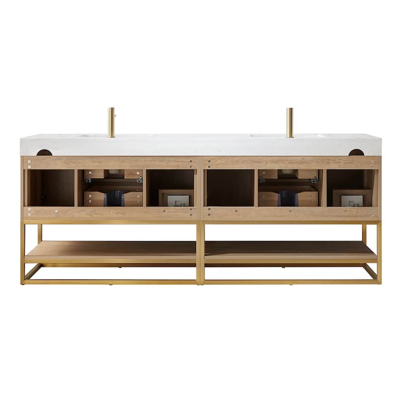 Alistair 84" Double Vanity with White Grain Stone Top without Mirror - 84" x 22"