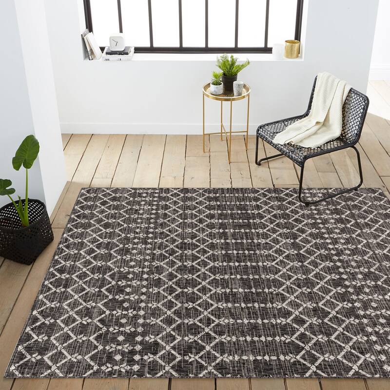 JONATHAN Y Trebol Moroccan Geometric Textured Weave Indoor/Outdoor Area Rug