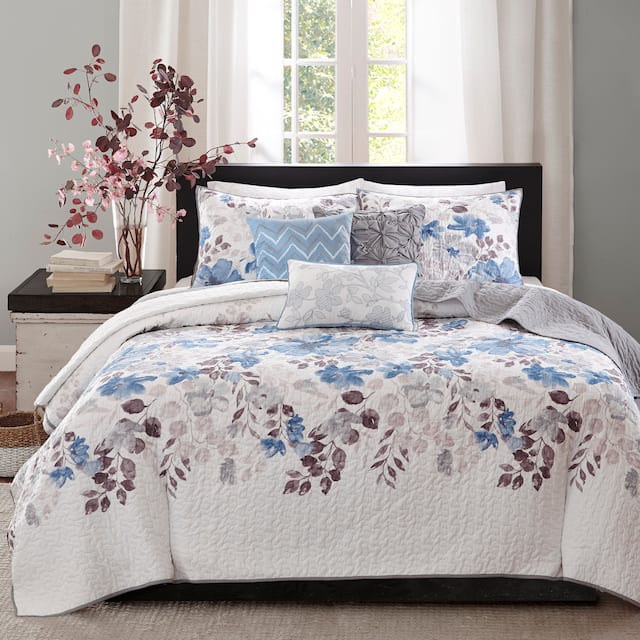 Madison Park Piper Reversible 6-piece Coverlet Set - Blue - King - Cal King