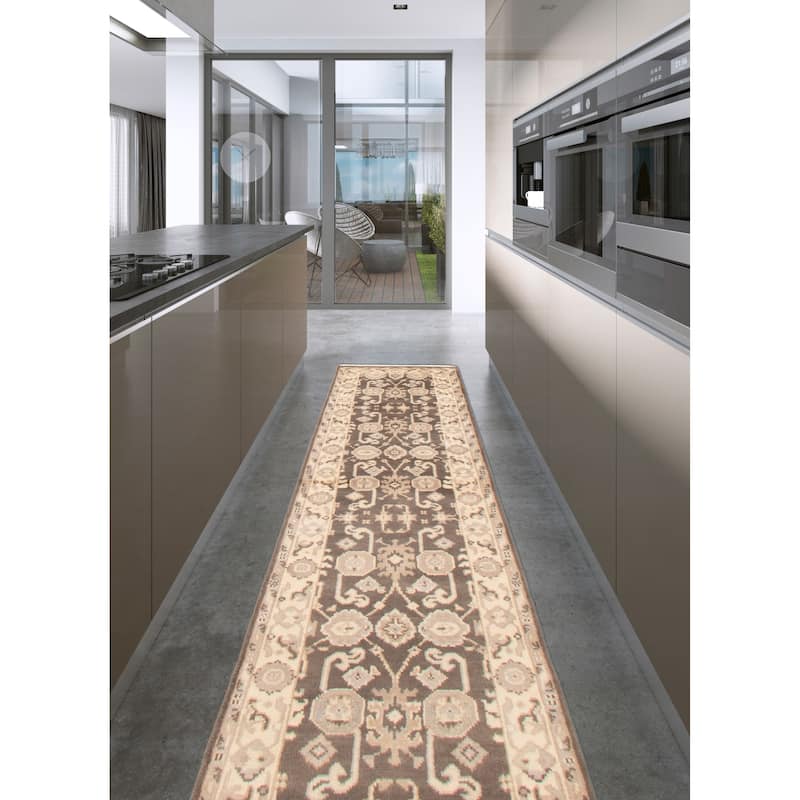 ECARPETGALLERY Hand-knotted Royal Oushak Dark Grey Wool Rug - 2'7 x 9'4
