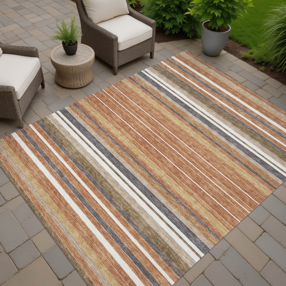 Machine Washable Indoor/ Outdoor Modern Stripes Chantille Rug