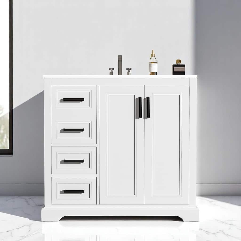 36" Modern Bathroom Vanity with Ceramic Sink, Soft-Close Doors, Adjustable Shelf & 3 Drawers for Small Bathrooms