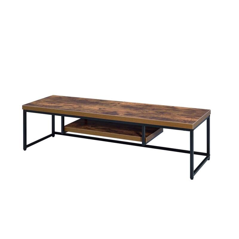 Oak 59" Industrial TV Stand with Storage Shelf & Metal Legs for Living Room