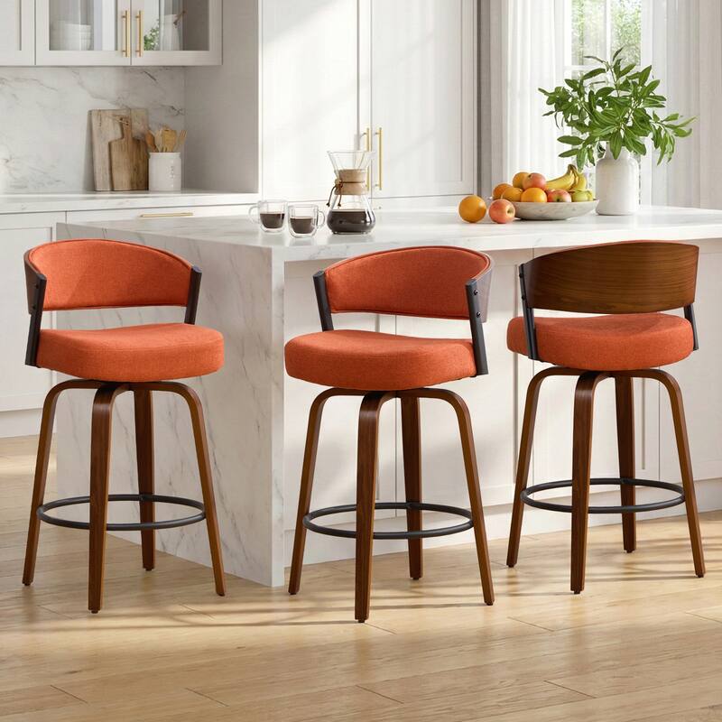 Upholstered Swivel Counter Height Bar Stool with Curved Back and Bentwood Frame - 37.2"H x 19.1"W x 20.5"D