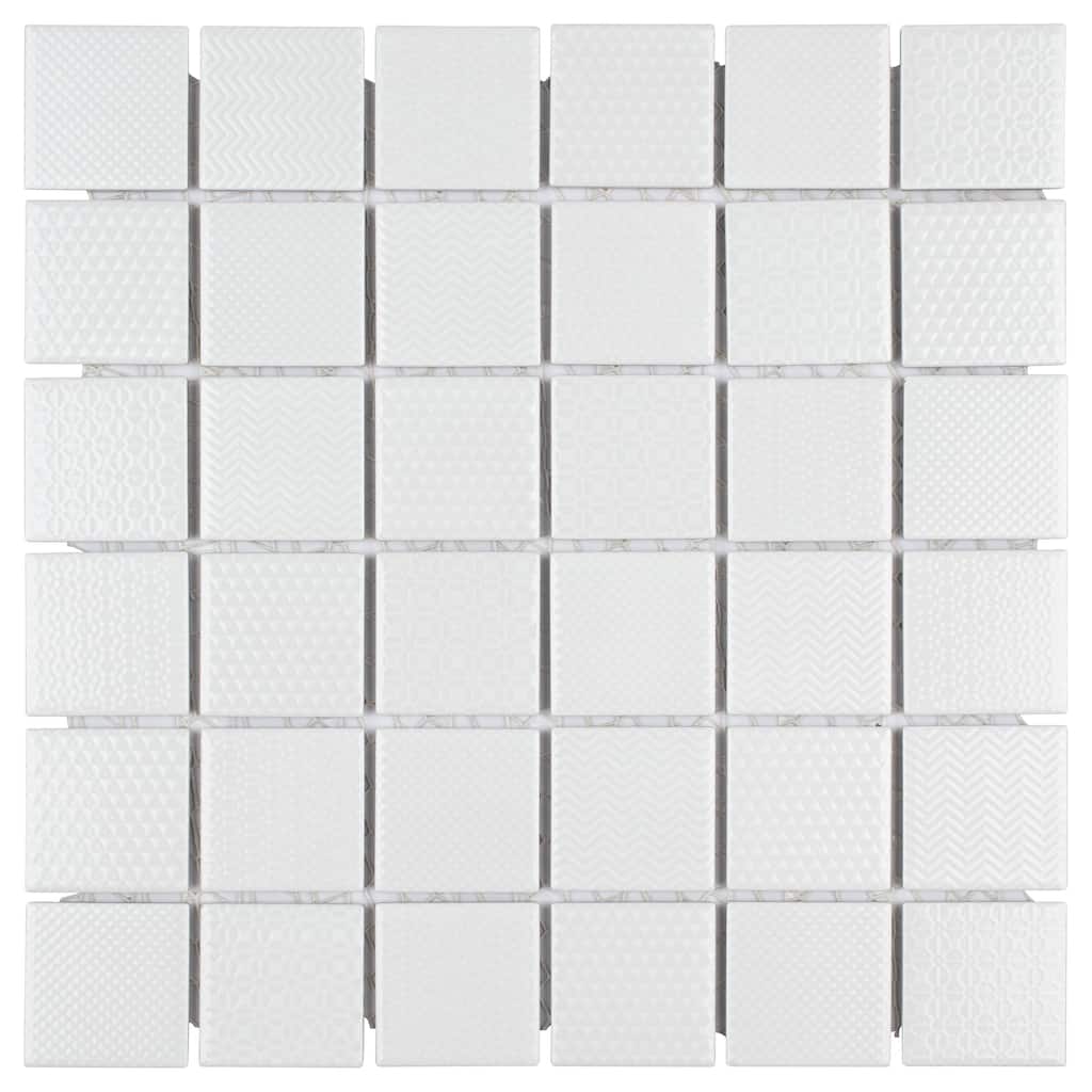 Merola Tile Celadon White 11-5/8" x 11-5/8" Porcelain Mosaic Floor and Wall Tile
