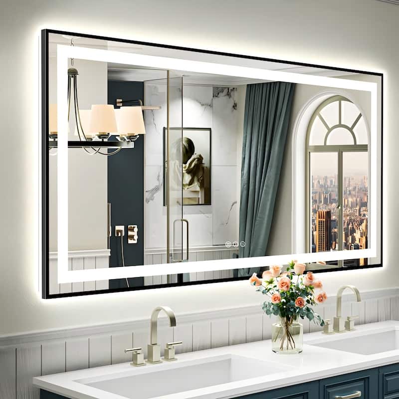 Framed Front & Back LED Lighted Anti-Fog Tempered Glass Wall Bathroom Vanity Mirror - 72" x 36"