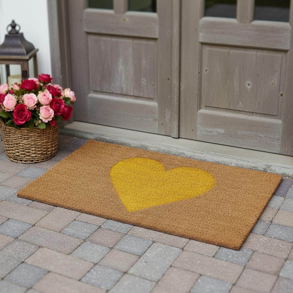 HomeRoots 30" X 48" Brown And Yellow Heart Outdoor Coir Door Mat - 30.00' X '48.00