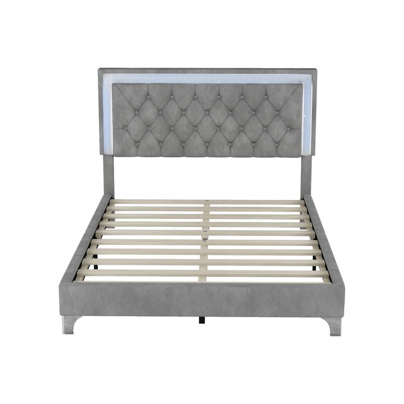 Upholstered Bed Frame with LED Lights
