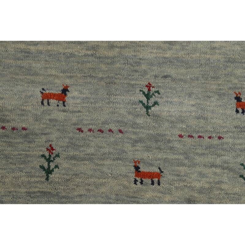 Hand Knotted Oriental 100% Wool Carpet Tribal Animal Pictorial Green Gabbeh Area Rug - 4' 11'' X 3' 0''