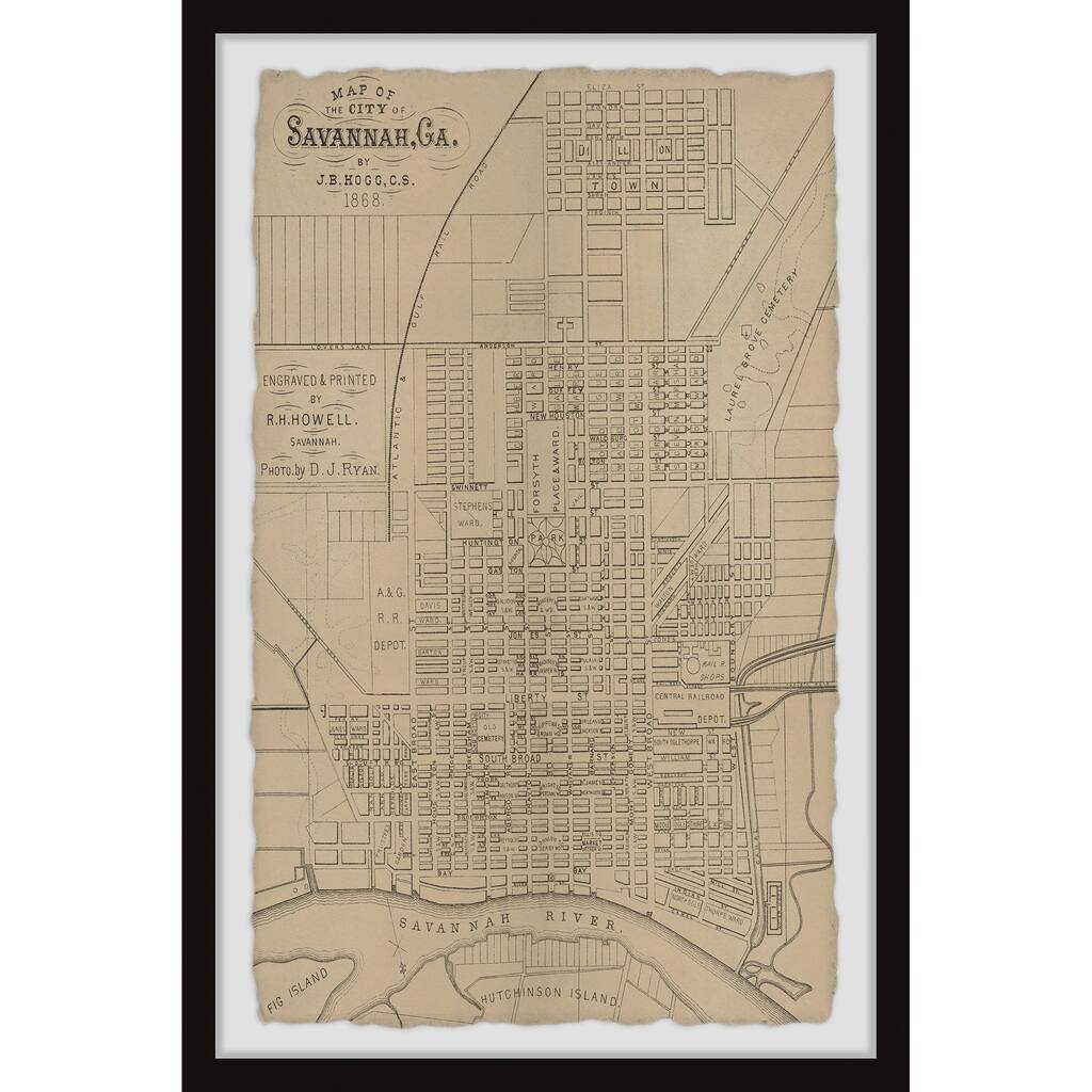 'Map of the City of Savannah, Georgia' Framed Painting Print