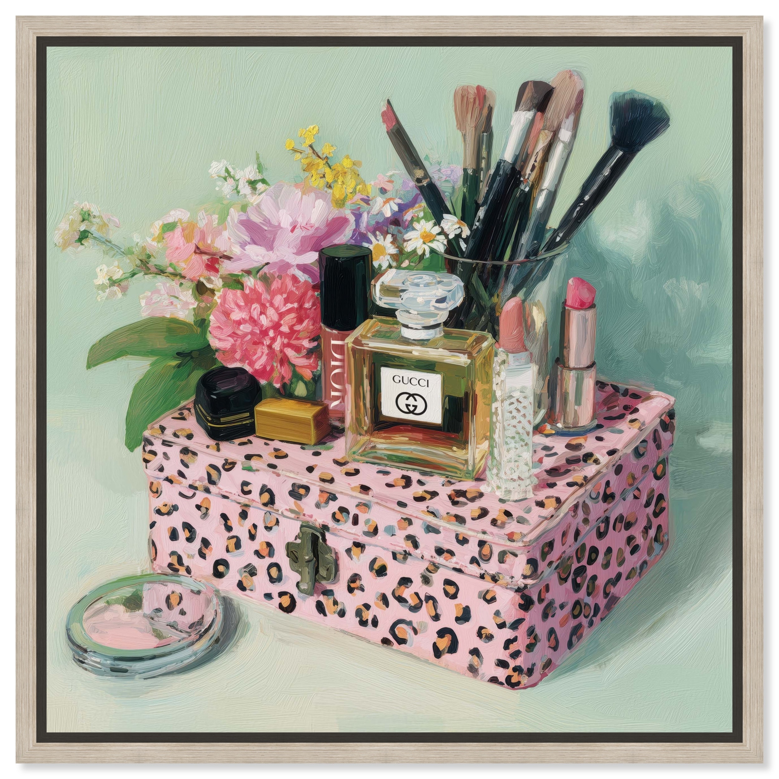 Blooming Makeup Box Retro Fashion Art Framed Canvas by Art Remedy