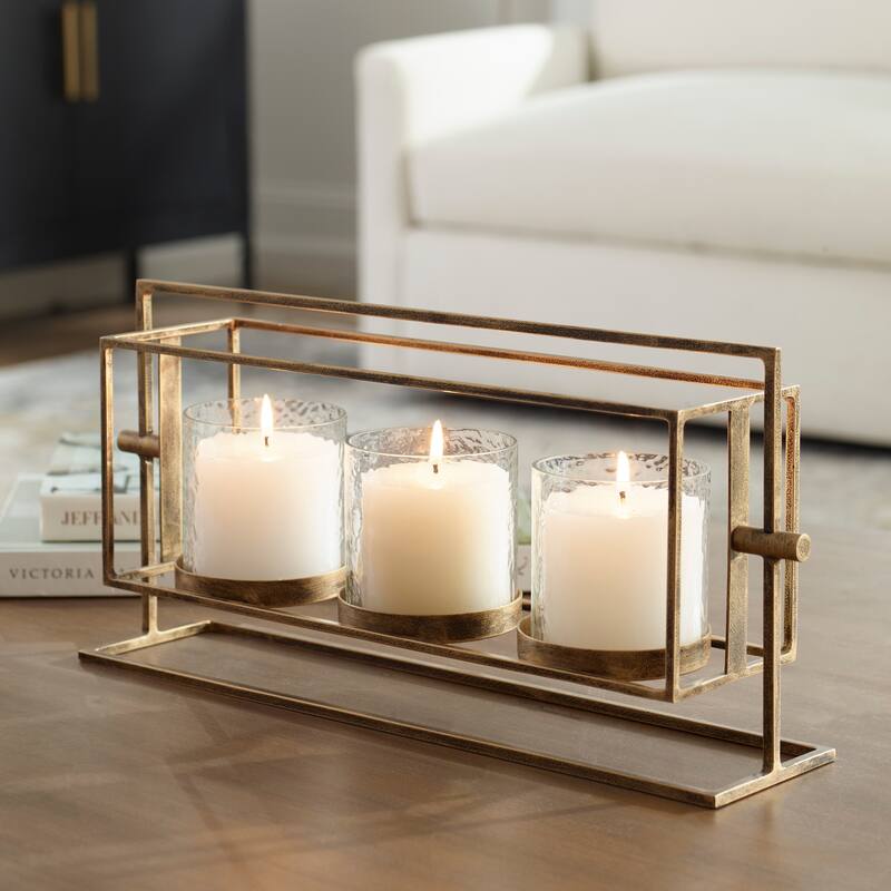 Uttermost Wenman Gold Triple Candleholder - 17.25"W x 8"H x 4"D