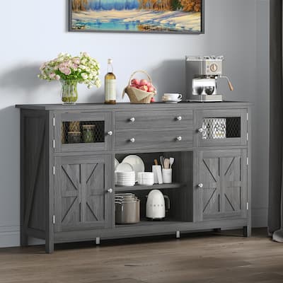 Moasis Farmhouse Buffet Cabinet with Storage, 2 Drawers Sideboard for Kitchen Dining Room