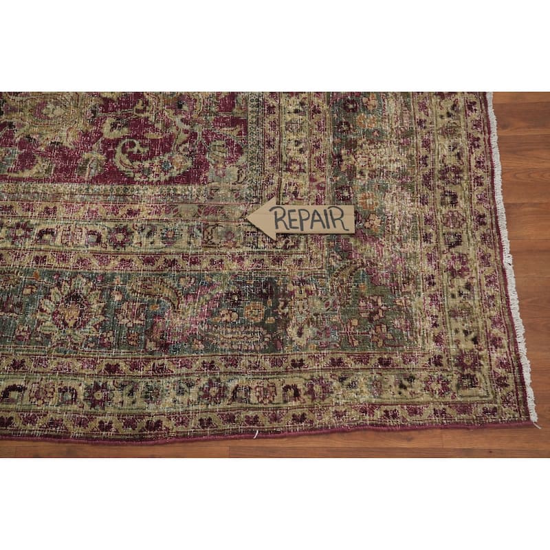 Hand Knotted Oriental 100% Wool Carpet Traditional Floral Pink Mashad Area Rug - 13' 5'' X 9' 6''