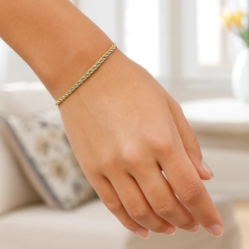 MayaMila Two-Toned Fine Wheat Chain Bracelet in 10k Yellow and White Gold
