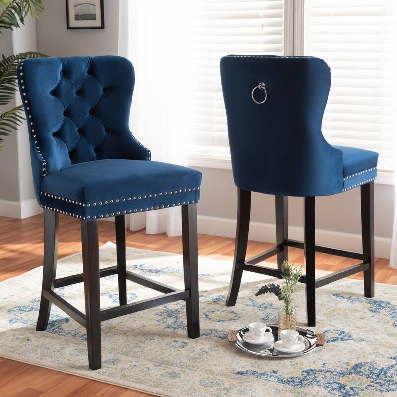 Howell Modern Transitional Velvet and Dark Wood 2-PC Counter Stool Set