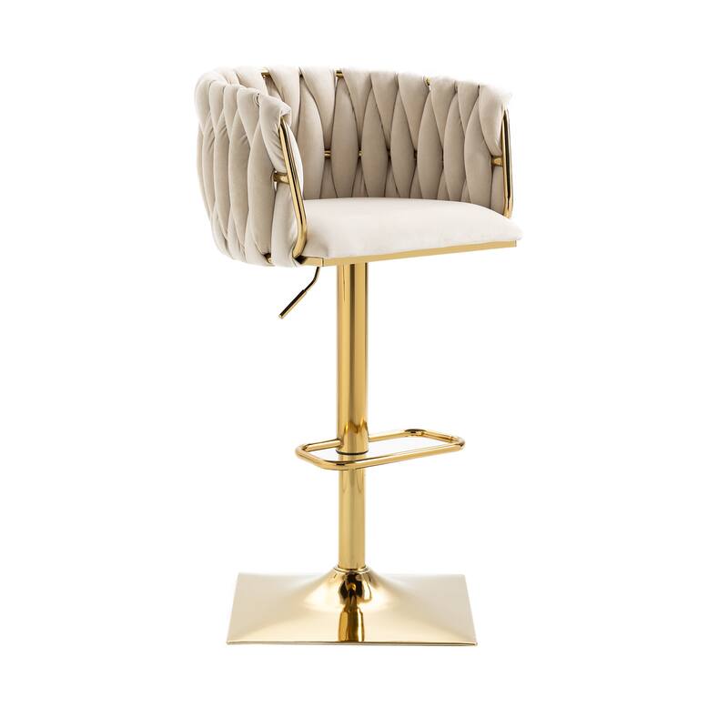 Vintage Velvet Bar Stools with Back and Footrest 2PC/SET,Adjusatble Seat Height from 25.6-32.68 Inch