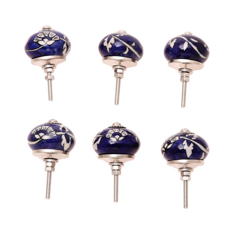 Novica Handmade Blue Homestead Ceramic Knobs (Set Of 6)