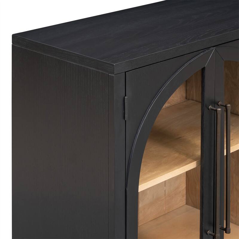 4-Door Sideboard Buffet Cabinet with Glass Doors, Arched Cabinet with Adjustable Shelves for Kitchen, Dining Room & Living Room