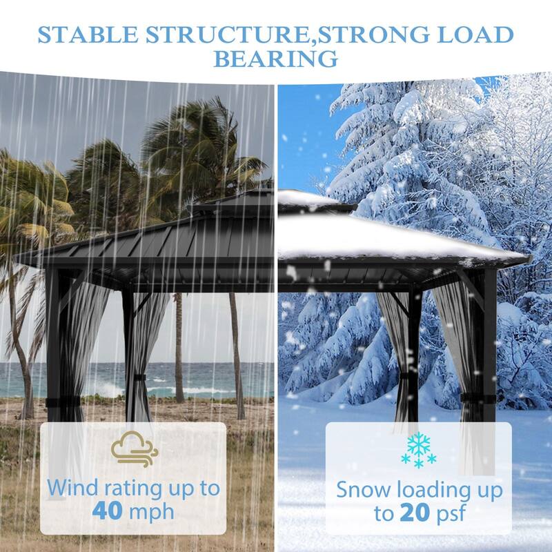 VEIKOUS Aluminum Double Hardtop Gazebo Pergola for Patio, Lawn, and Garden with Removable Netting