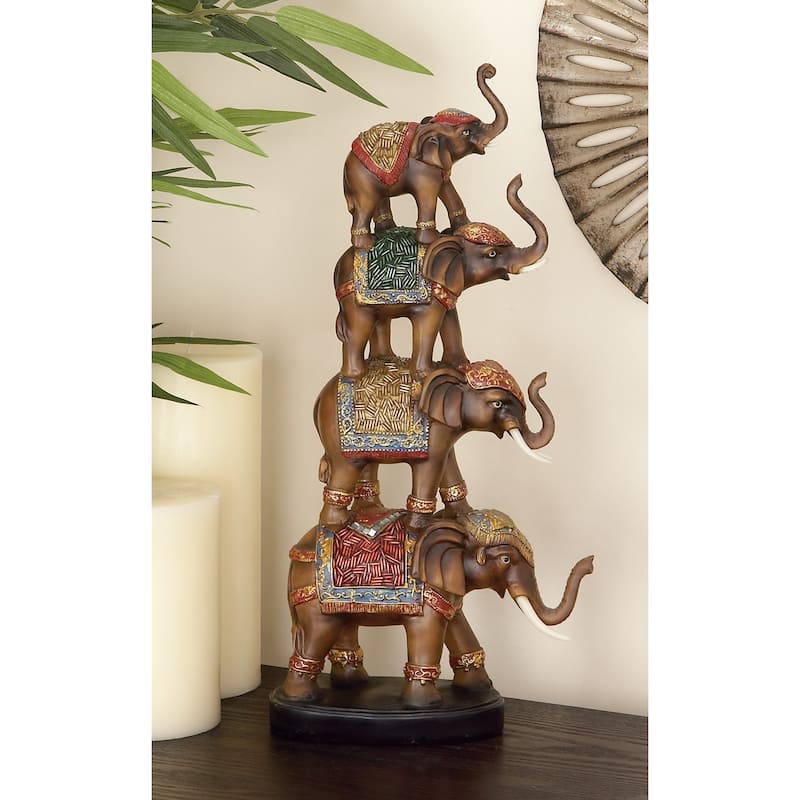 Polystone Elephant Sculpture - Brown - Roche River Decor - 4"W x 9"L x 18"H