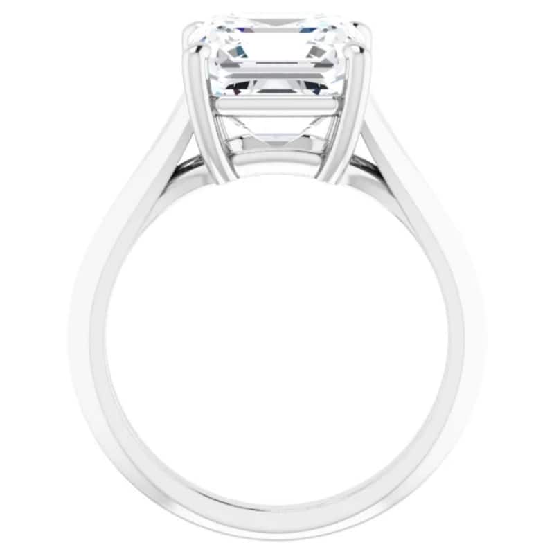 4Ct Moissanite Asscher Cut Engagement Solitaire Ring 14k White or Yellow Gold