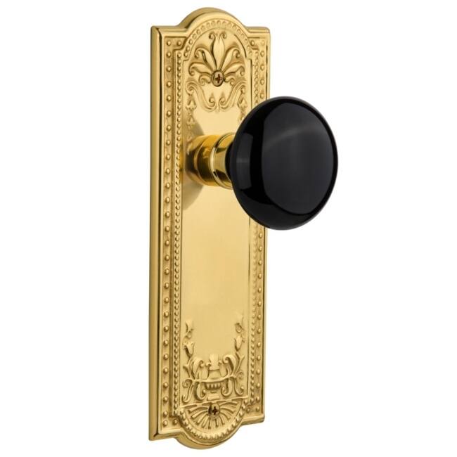 Nostalgic Warehouse Black Porcelain Solid Brass Dummy Door Knob Set - Unlacquered Brass