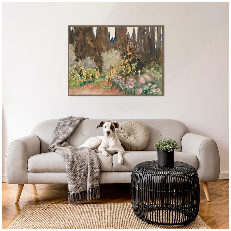 Kate and Laurel Gardens at Florence circa 1910 John Singer Sargent by Nostalgia Prints Framed Canvas Wall Art Print