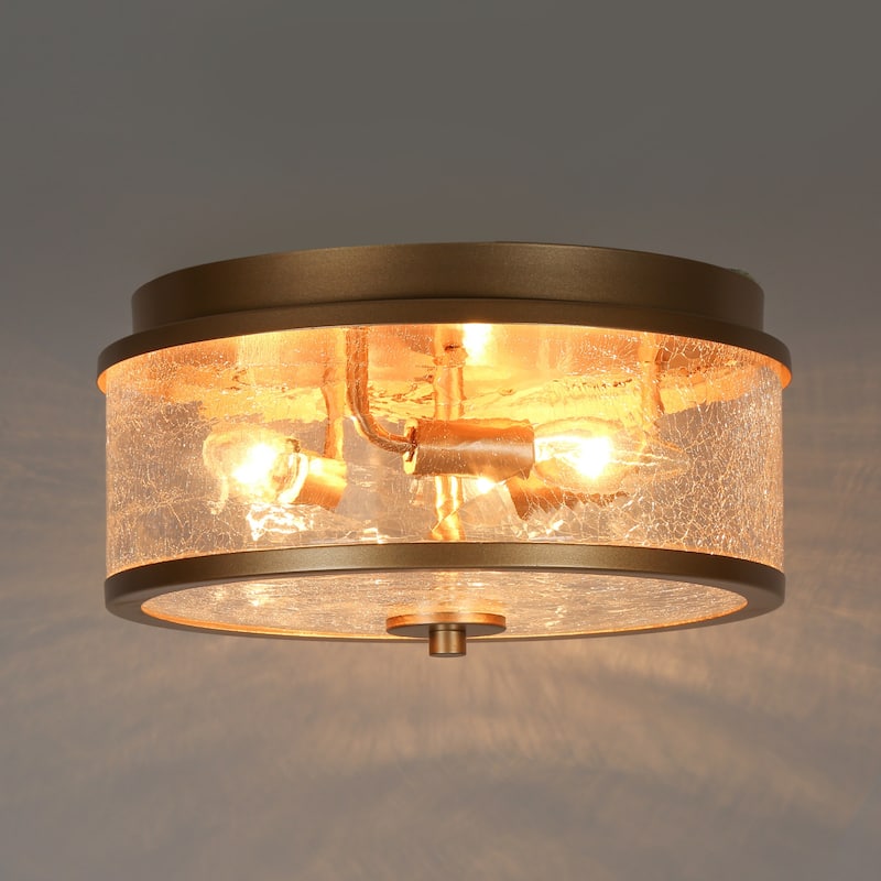 Modern Glam 3-Light Gold Drum Flush Mount Glass Ceiling Foyer Light - D 12" x H 6"
