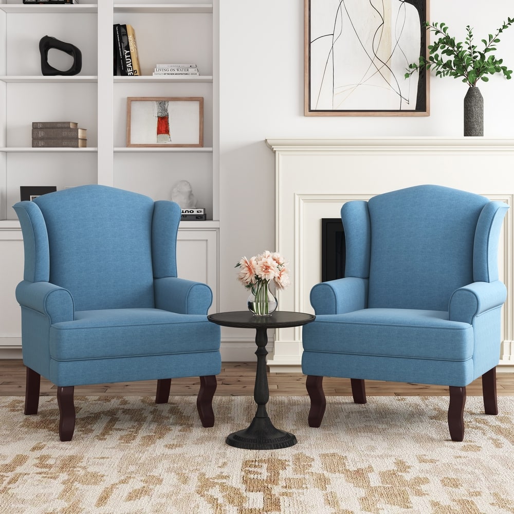 Set of 2 Elegant Living Room Wing Back Arm Chair Upholstered Accent Chair