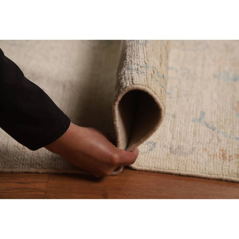 Transitional Beige Oushak Turkish Large Rug Hand-Knotted Wool Carpet - 9'6"x 13'9"