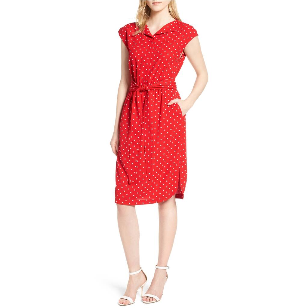 Anne Klein Womens Polka dot Shirt Dress,, Red, X-Large