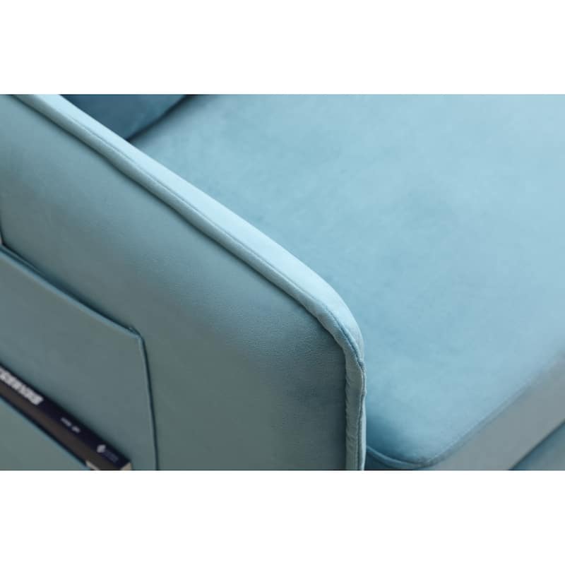 Modern Adjustable Pull Out Sofa Bed with 2 Side Pockets, 2 Pillows - Blue