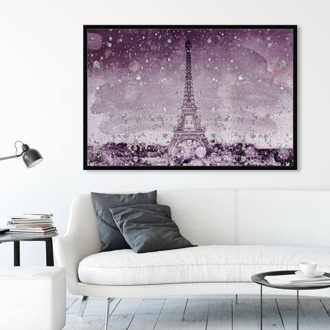Oliver Gal 'Eiffel Glitter Plum' Cities and Skylines Framed Wall Art Prints European Cities - Purple, Purple