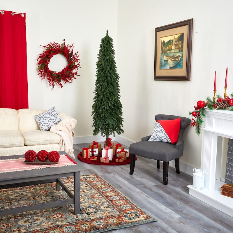 7ft Artificial Christmas Tree with Lights - Slim Alpine Holiday Decor, Bendable Branches - Green - 84