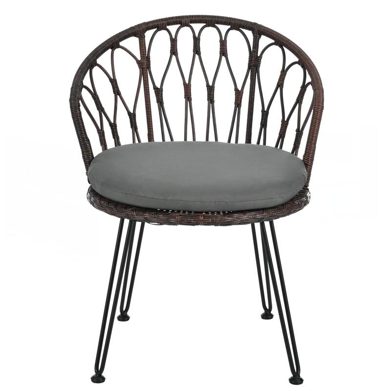 2 Rattan Single Chairs with A Glass Round Table