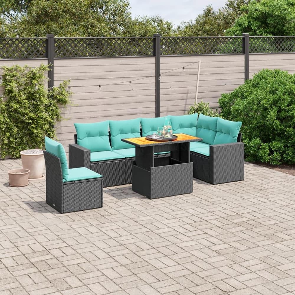 vidaXL Patio Sofa Set with Cushions Outdoor Furniture 7 Piece Poly Rattan - 24.4 x 24.4 x 27.2