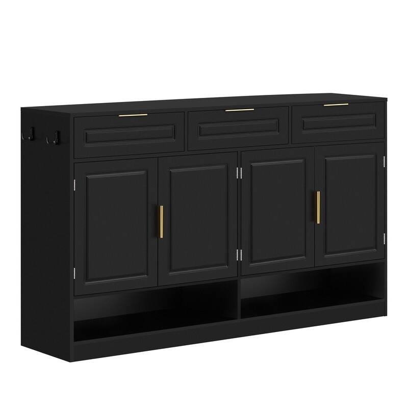 Farmhouse 59.1" Sideboard Cabinet with 3 Drawers and Open Shelf for Dining Room, Living Room, Entryway