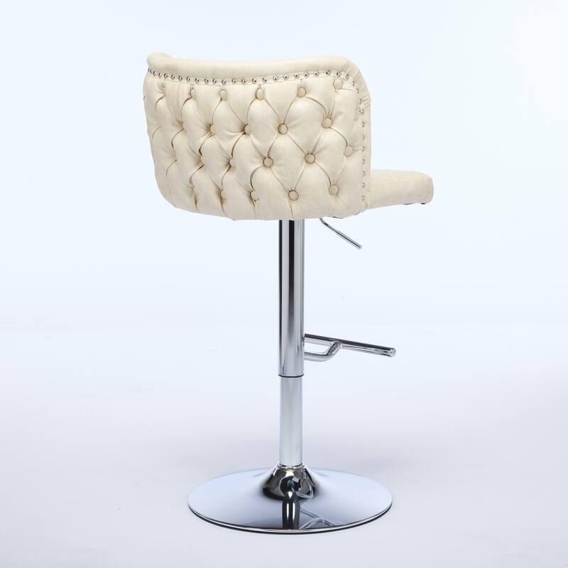 Set of 2 Modern Leather Upholstered Swivel Adjustable Height Tufted Bar Stools with Back