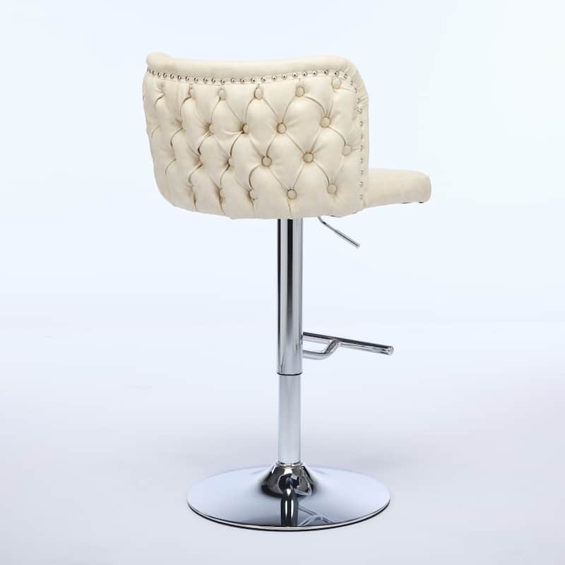 Velvet Upholstered Bar Stools Set of 2, Swivel Bar Stools with Adjusatble Height, Kitchen Island Chairs with Tufted Back