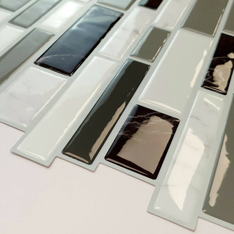 Walplus Mosaic Glossy 3D Metro Peel and Stick Backsplash Tile Stickers