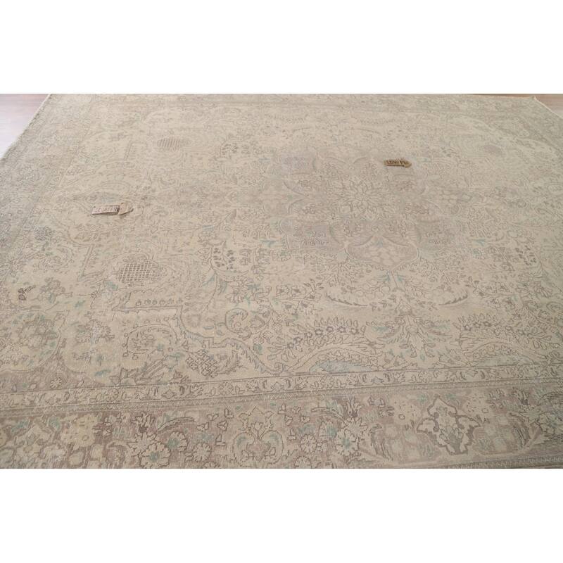 Hand Knotted Oriental 100% Wool Carpet Traditional Floral Beige & Ivories Tabriz Area Rug - 12' 5'' X 9' 8''