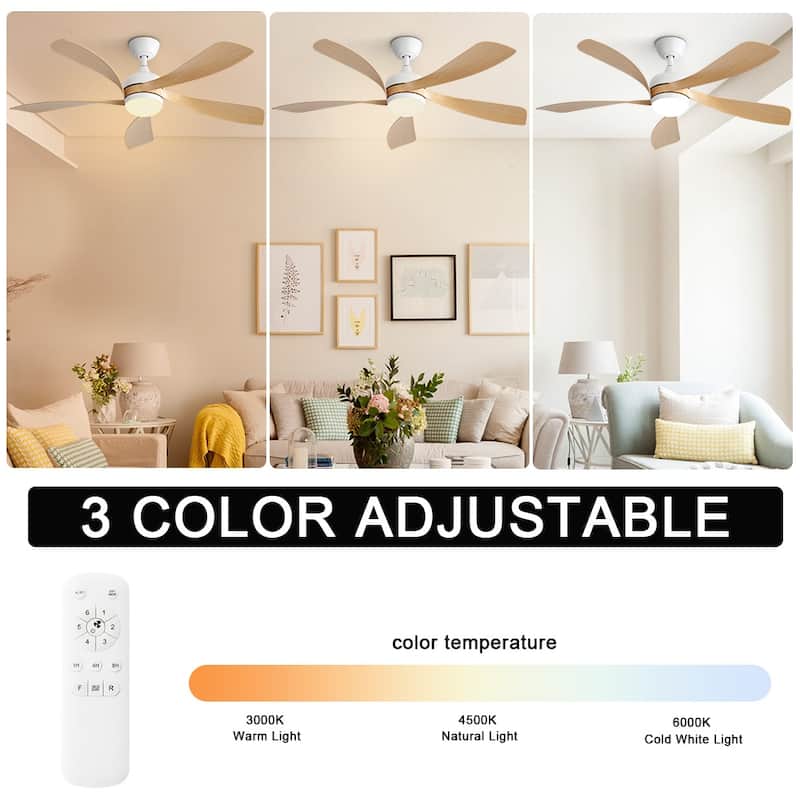 45 Inch / 52 Inch White Ceiling Fan with Dimmable LED Light and Remote, 6-Speed Reversible DC Motor, ABS Blades