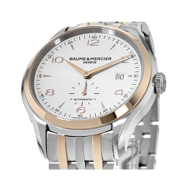 Baume and Mercier Clifton Automatic SS/RG Men's Watch - White Face, Two-tone Bracelet