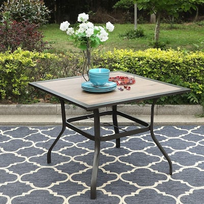 PHI VILLA 37" x 37" Outdoor Patio Wood-Like Square Dining Table with Metal Steel Frame and Umbrella Hole