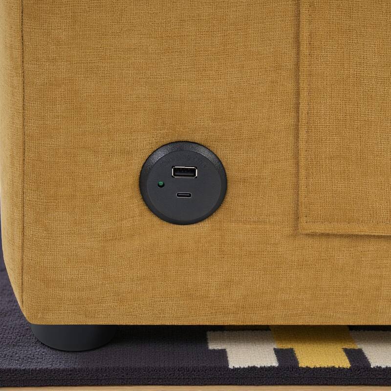 84.6" Modern L-Shaped Sectional Sofa with Curved Chaise Lounge, USB Ports and Storage Pockets, Chenille Couch for Living Room