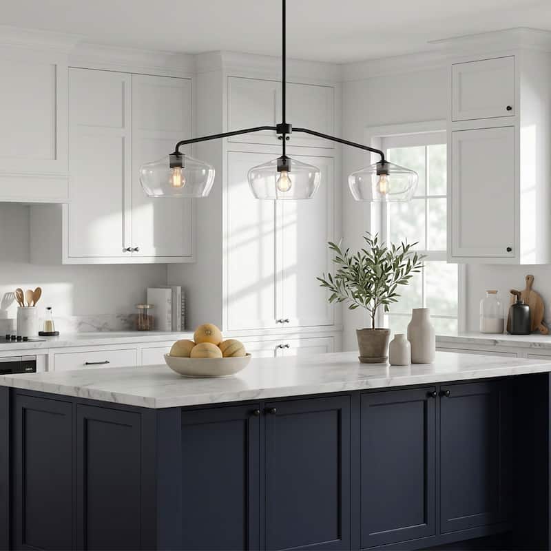 47.2" L Modern 3-Light Black Chandelier with Clear Glass Kitchen Island for Dining Room - 47.2 " L × 11.8 " W × 11.8 " H