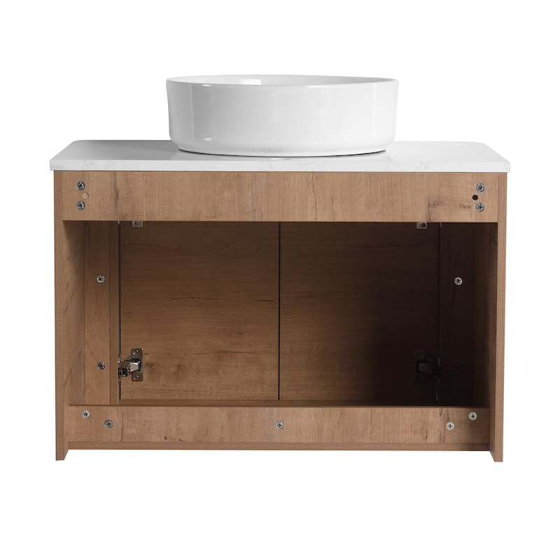 30'' Wall-Mounted Bathroom Vanity With Ceramic Art Sink & 2-Soft-Close Door, KD-Packing, Plywood