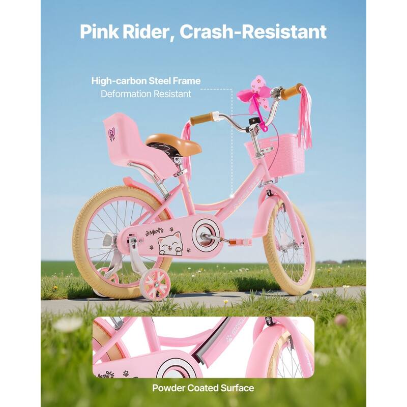 16 Inch Princess Bicycle for Girls with Adjustable Seat and Handlebars - 44.1 x 20.5 x 31.1 in