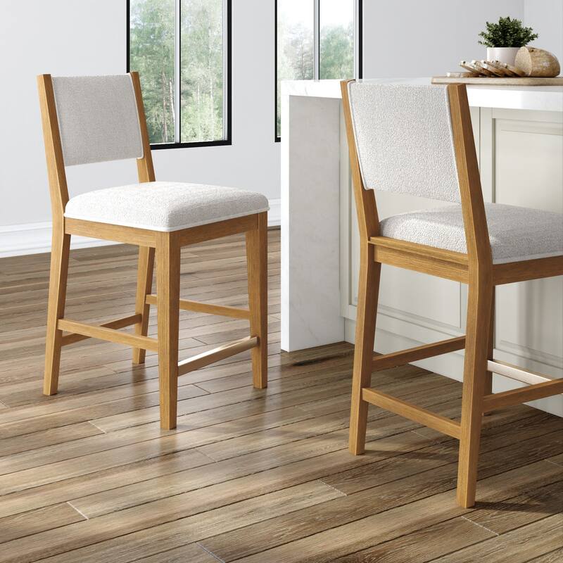 Plank and Beam Sereno Upholstered Counter Height Stool - Set of 2 - Pecan/Ivory Cushion
